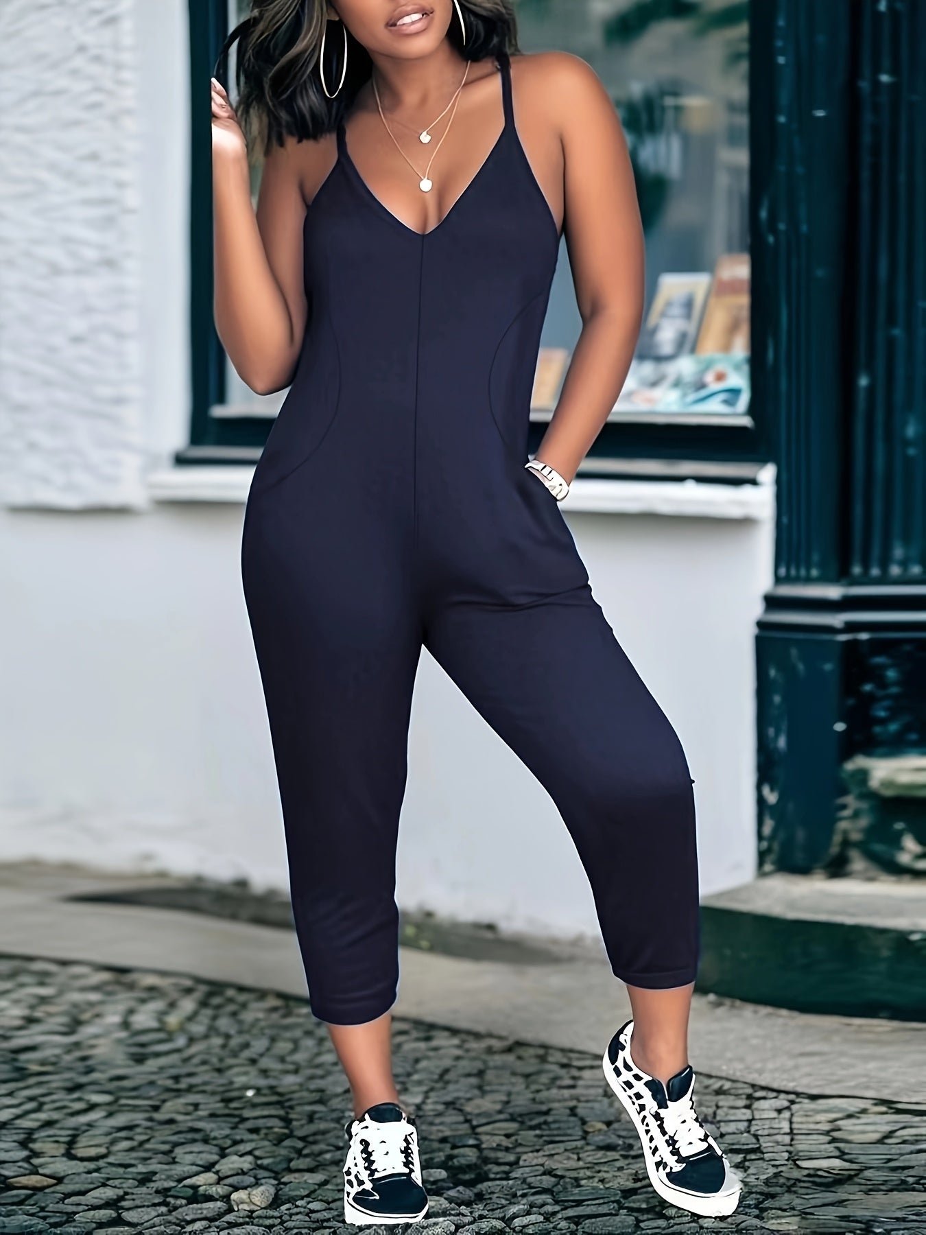 Solid Color Stylish Casual Pocket Jumpsuit